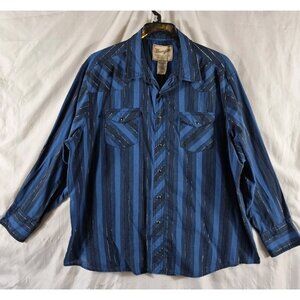 Wrangler Men's Blue Striped Western Fashion Black Pearl Snap Shirt Size 2XL